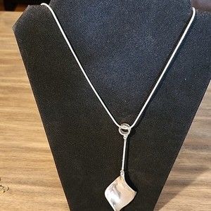 Avenue Extra Long Silvertone Pendant Necklace 42"